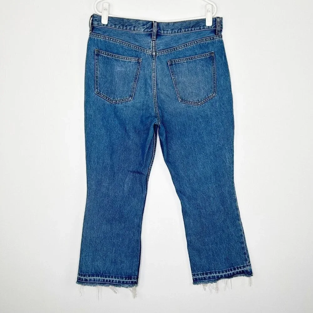 Free People‎ High Rise Boot Crop Jeans Womens Size 31 Rigid Frayed Bootcut - Picture 8 of 10